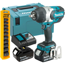 Llave Impacto MAKITA DTW1002RTJ BL 18V 5.0AH 1.000Nm 1/2" + Juego Vasos Impacto 10-24mm Llaves de Impacto Batería